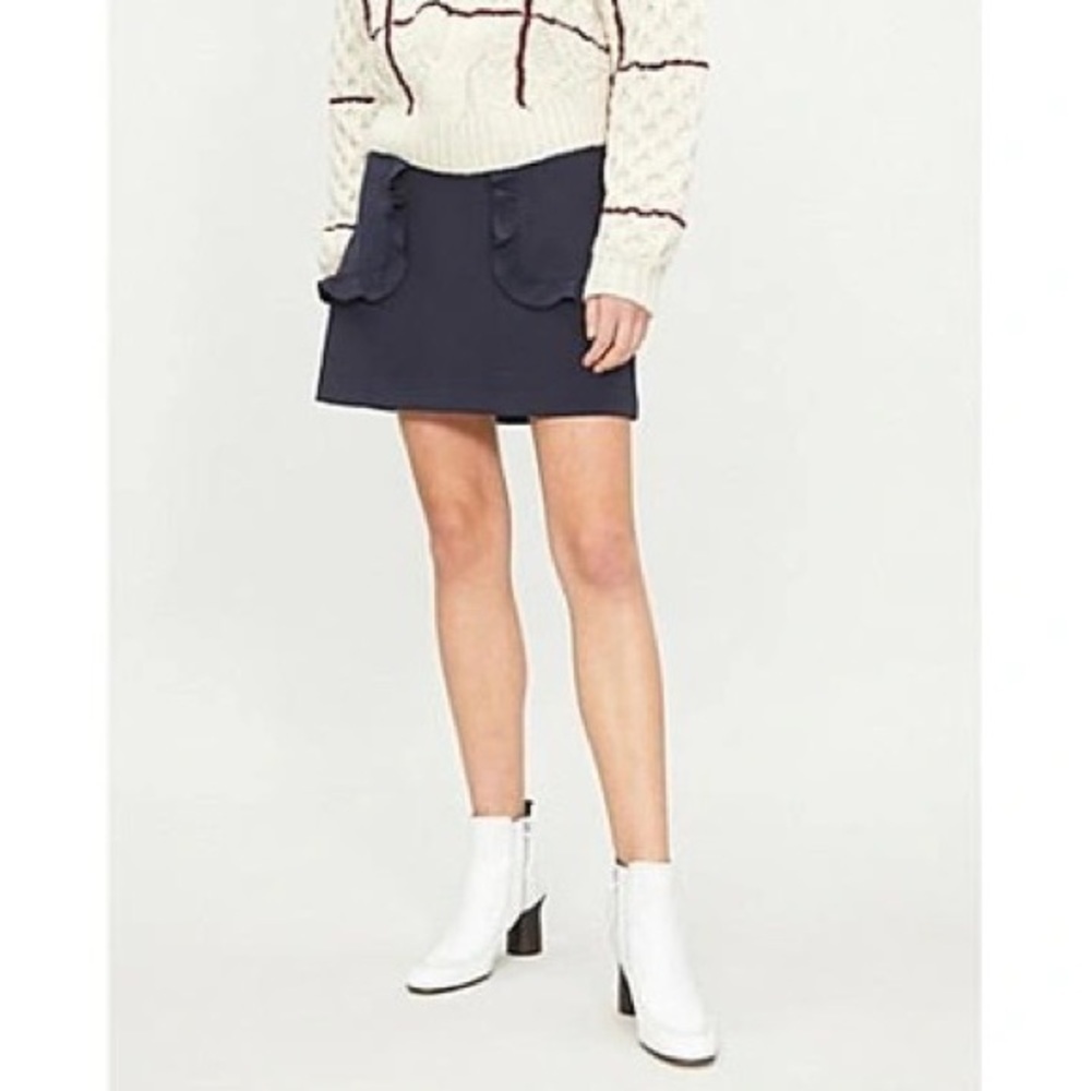 Sandro Frill-pocket Stretch-woven Skirt In Deep Navy